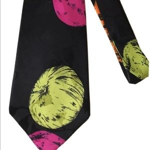 Nicole Miller Men Neck Tie Black With Graphic Print Apples
